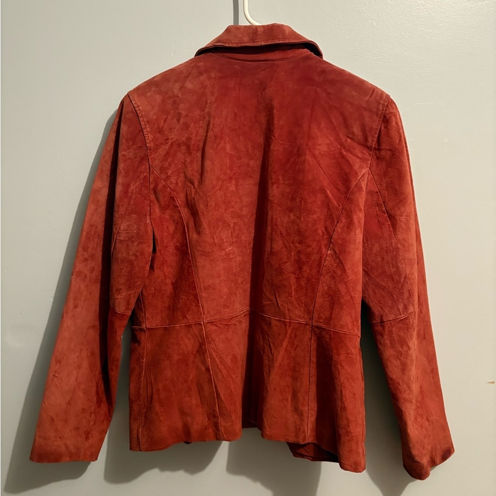 Red Suede Jacket Women’s XL Caslon Leather Lined Vintage Rust Button Down Coat - Picture 12 of 16